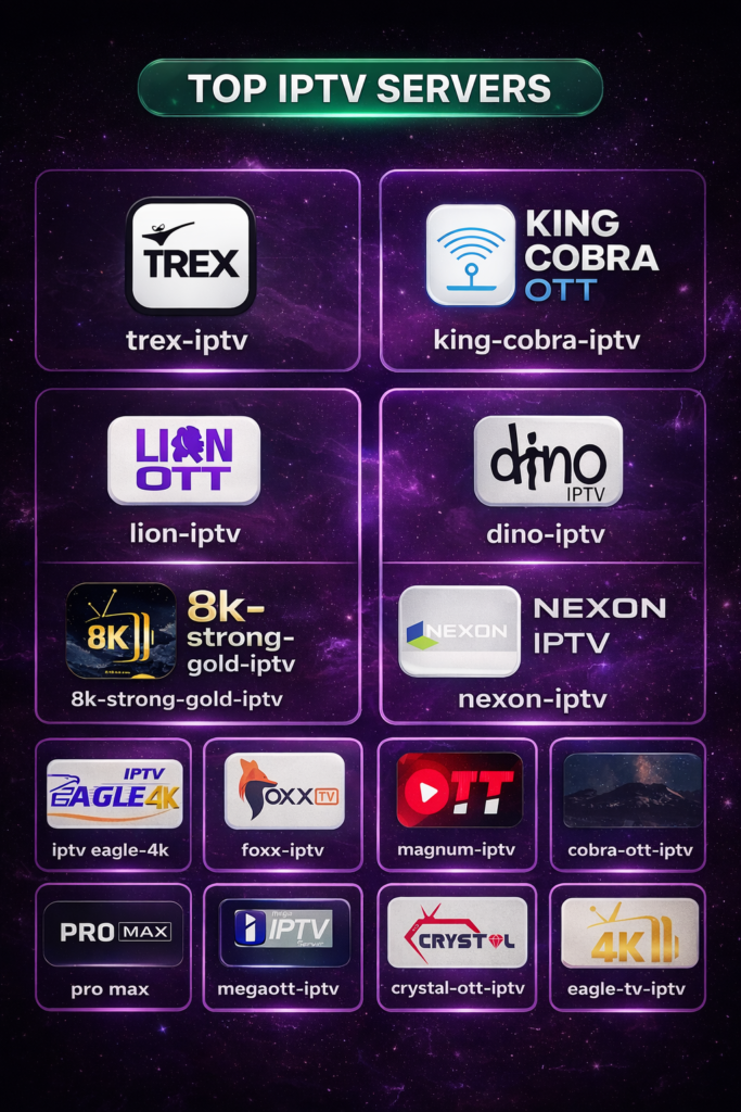 Top IPTV servers including Trix, Lion, Fox, 8K and Nexon reseller panels